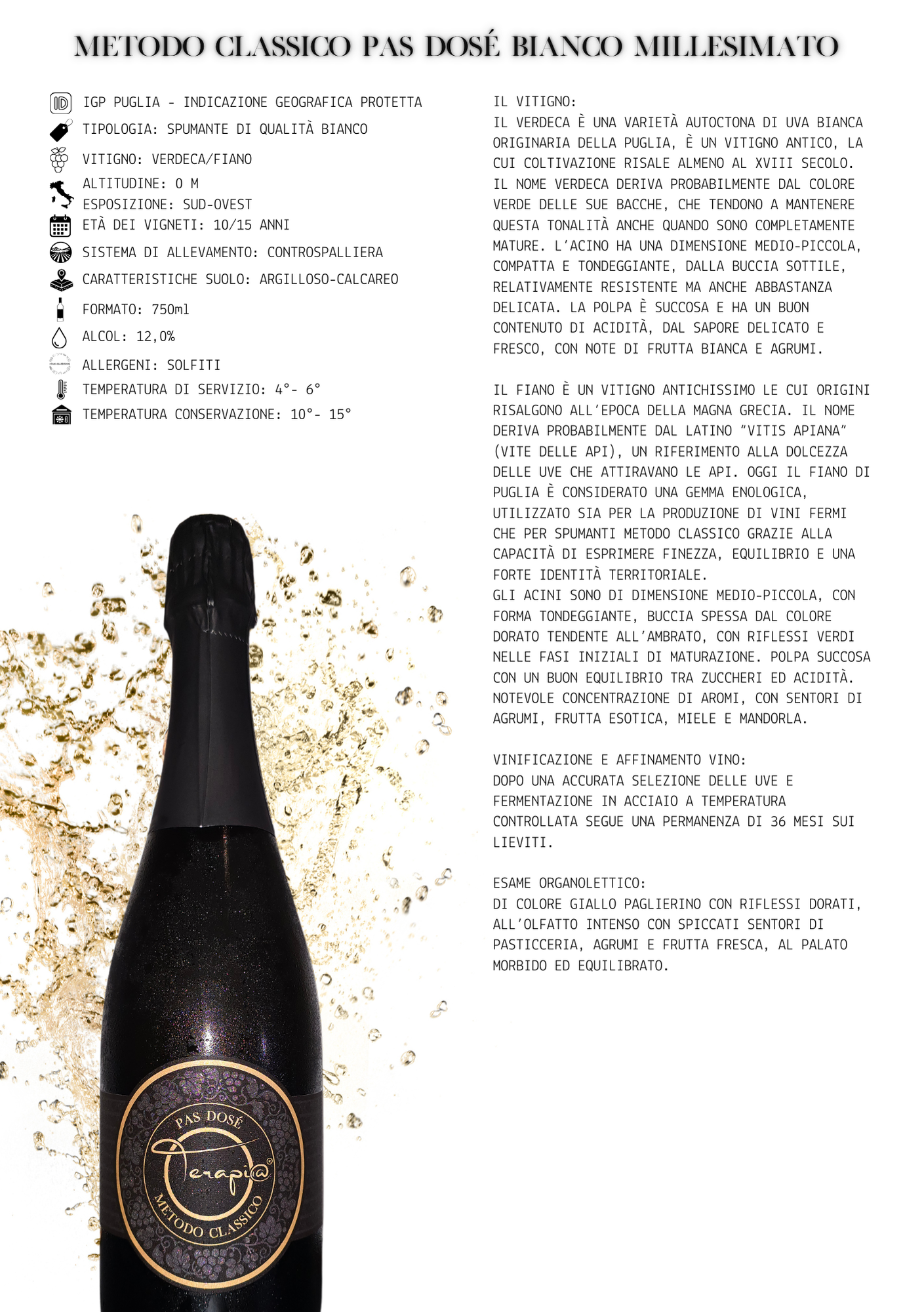 Terapi@ Metodo Classico Bianco Pas Dosé Millesimato - 3 o 6 bottiglie