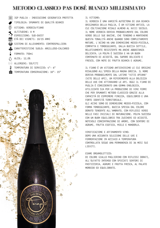 Terapi@ Metodo Classico Bianco Pas Dosé Millesimato - 3 o 6 bottiglie
