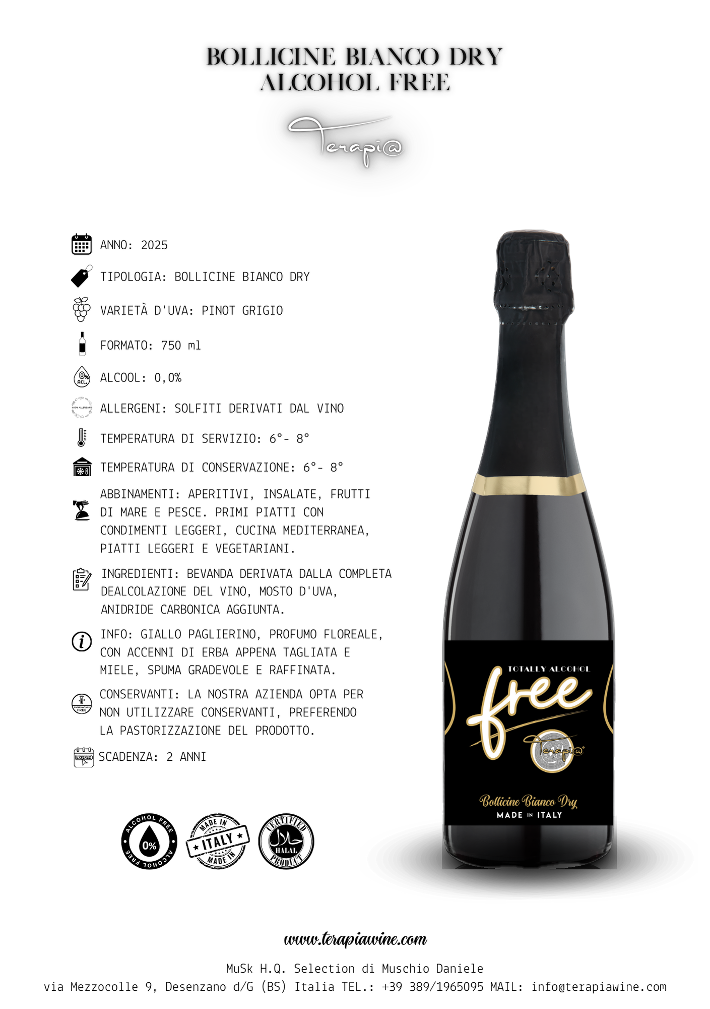 Terapi@ Alcohol Free Bollicine Bianco Dry - 6 bottiglie