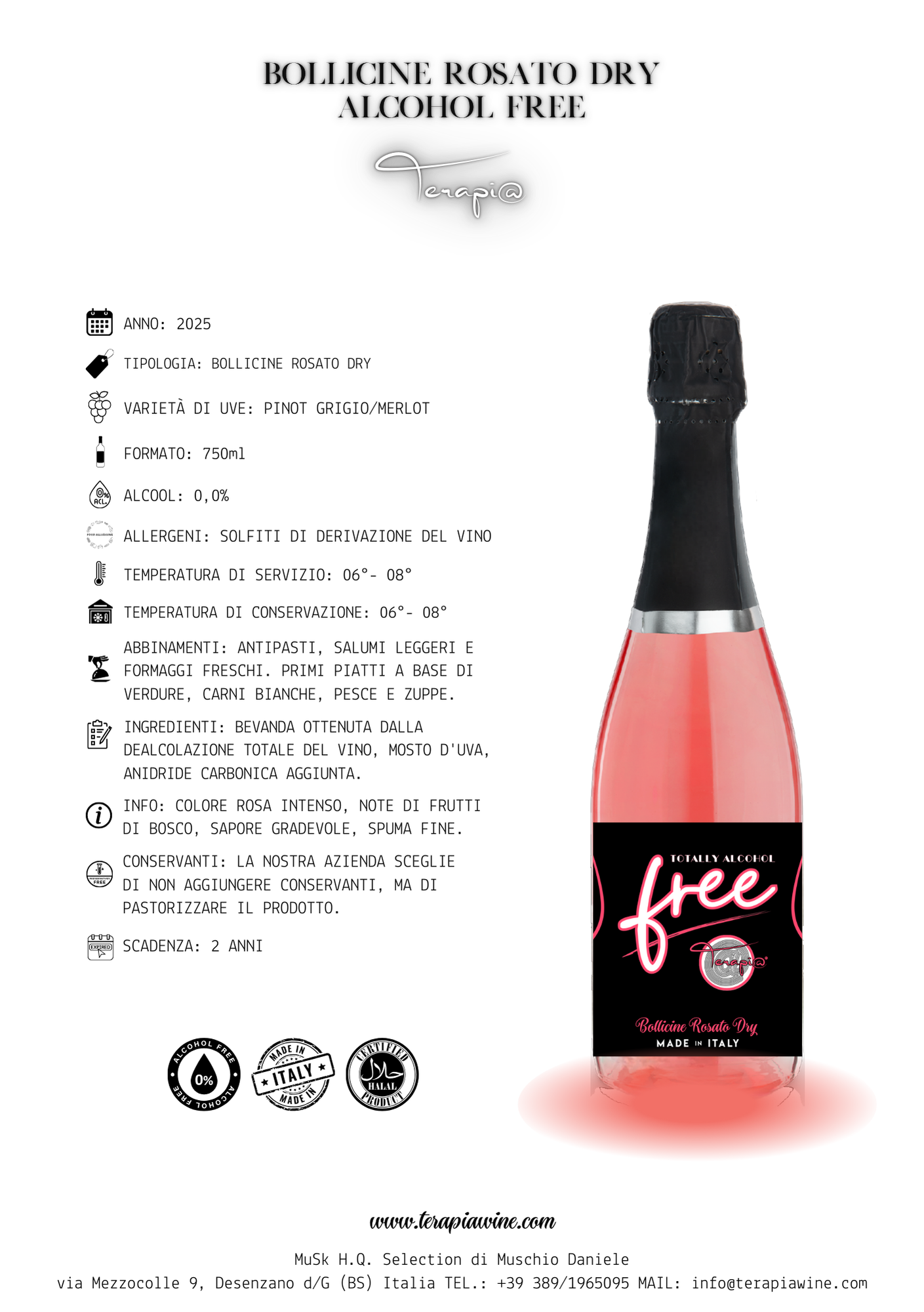 Terapi@ Alcohol Free Bollicine Rosato Dry - 6 bottiglie